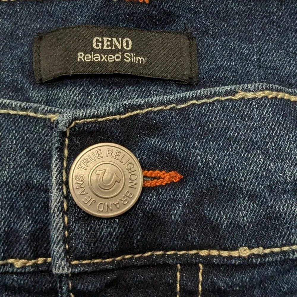 True Religion Men's Geno Relaxe Slim Jeans Size 36 Blue .